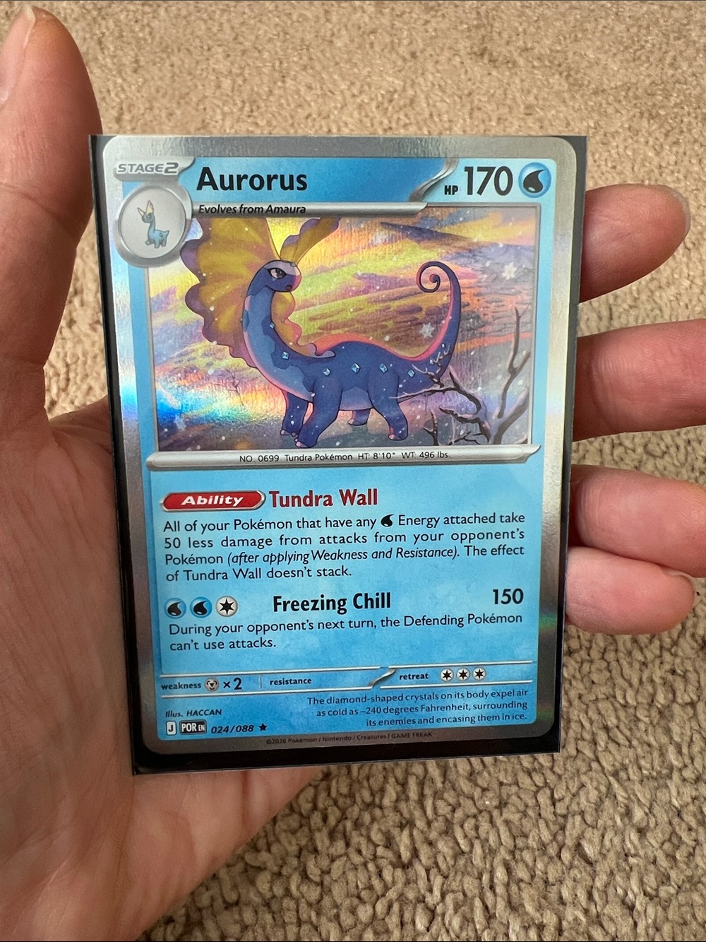 Pokemon Aurorus Blue Holographic Trading Card